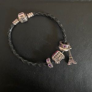 Pandora Charm:Eiffel Tower, London Bus, Purple Gem